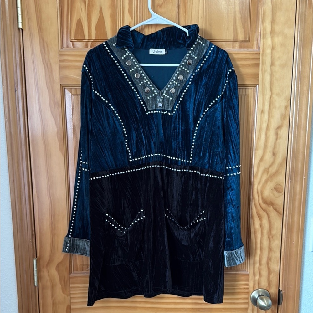 Blue Velvet Tunic with Studded Details